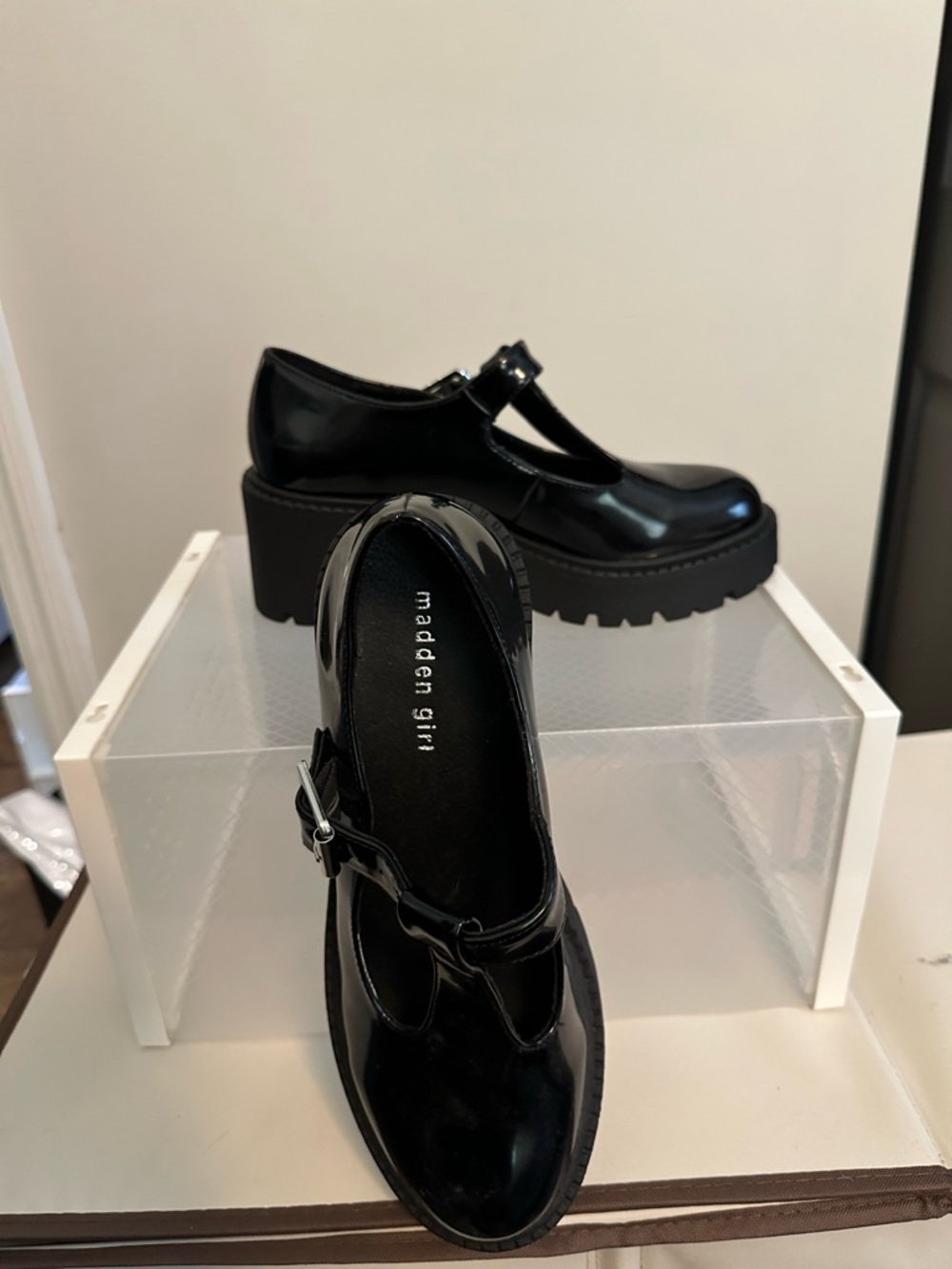 Madden Girl Black Patent Platform T-Strap Mary Janes